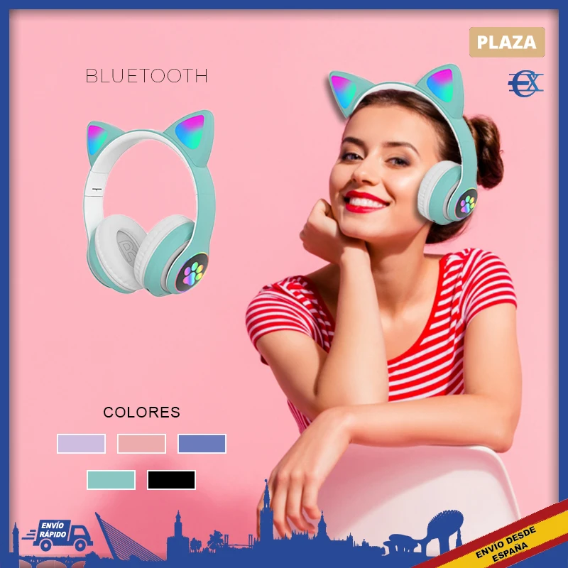 EUROXANTY®Cat Bluetooth headset RGB lights | Wireless Bluetooth headset | Wireless headphones | Bluetooth headset