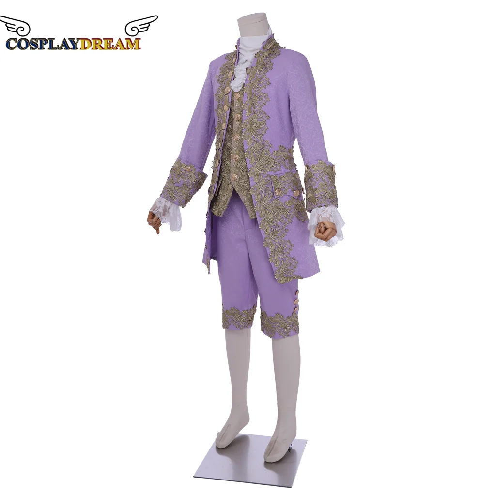 (In Stock) 18th Century Historical Tuxedo Retro Victorian Men's Regency Outfit Tailcoat Rococo Medieval Purple Military Uniform