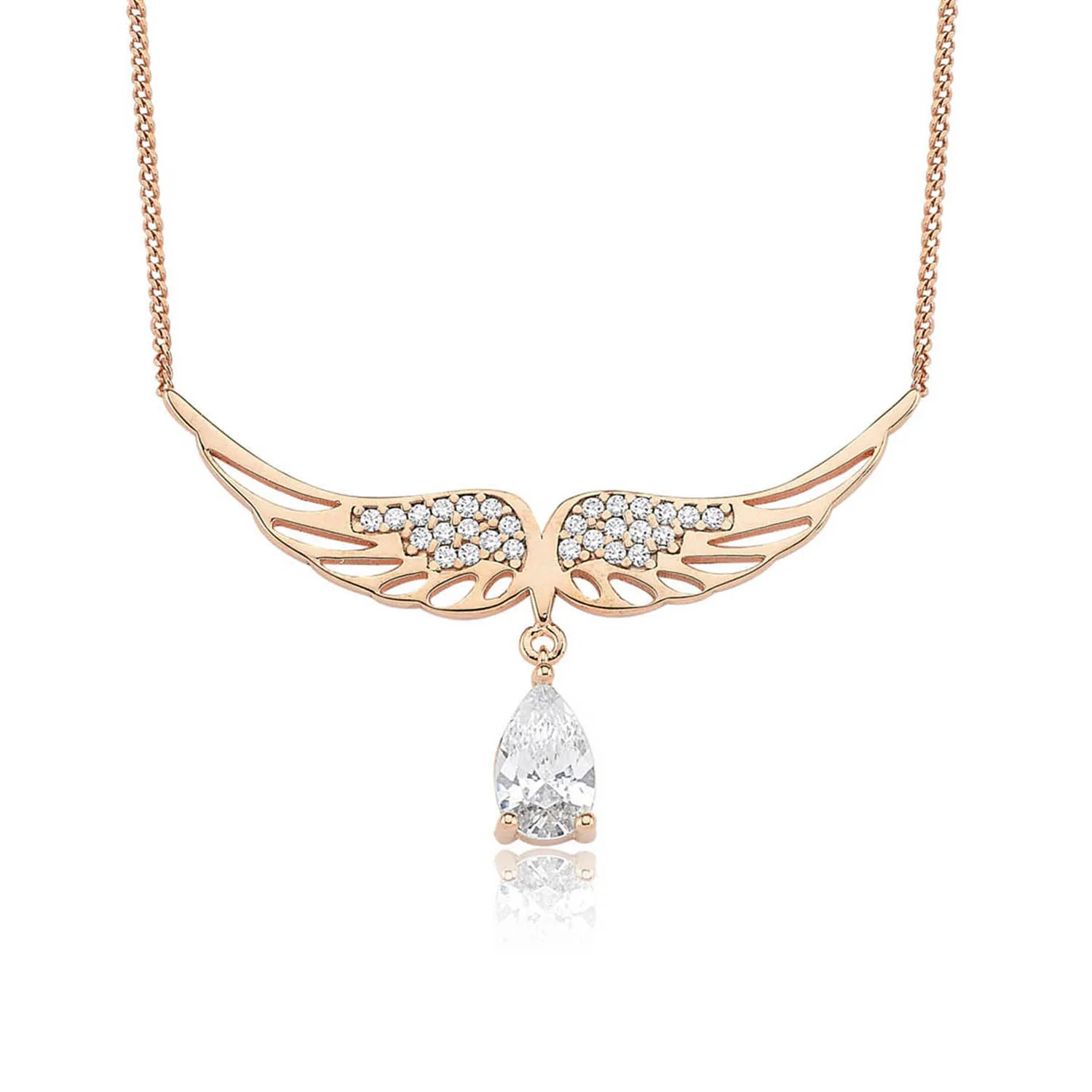 

Valori Jewels Drop Angel Wing, Zirconia White Gemstone, Rose Gold Plated, Sterling Silver Necklace