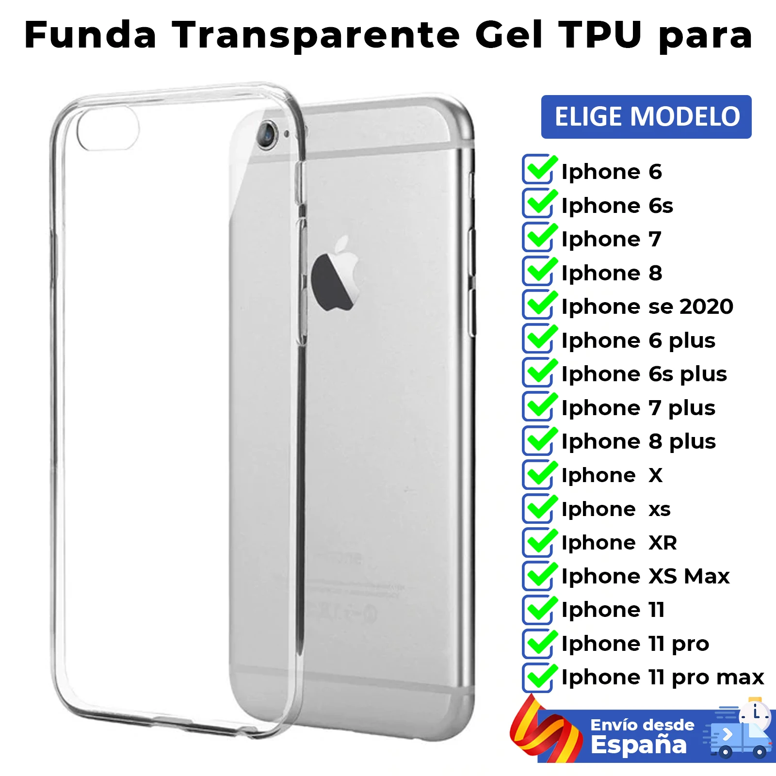 TPU case for iPhone 6 6s 7 8 X XS 12 11 Max Mini Plus SE 2020. Transparent silicone case for mobile. Choose model