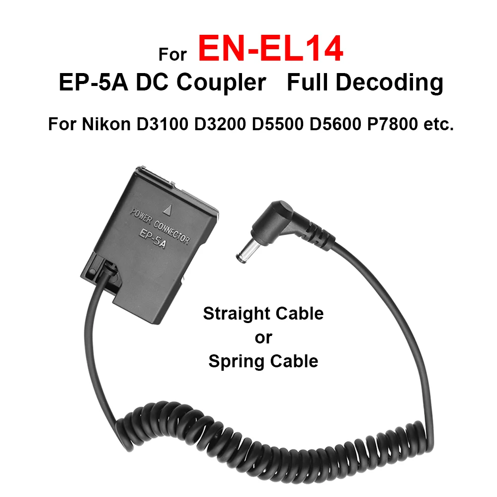 EN-EL14 Dummy Battery EP-5A DC Coupler Full Decoding for Nikon D3100 D3200 D3500 D5300 D5400 D5500 D5600 P7100 P7700 P7800 etc.