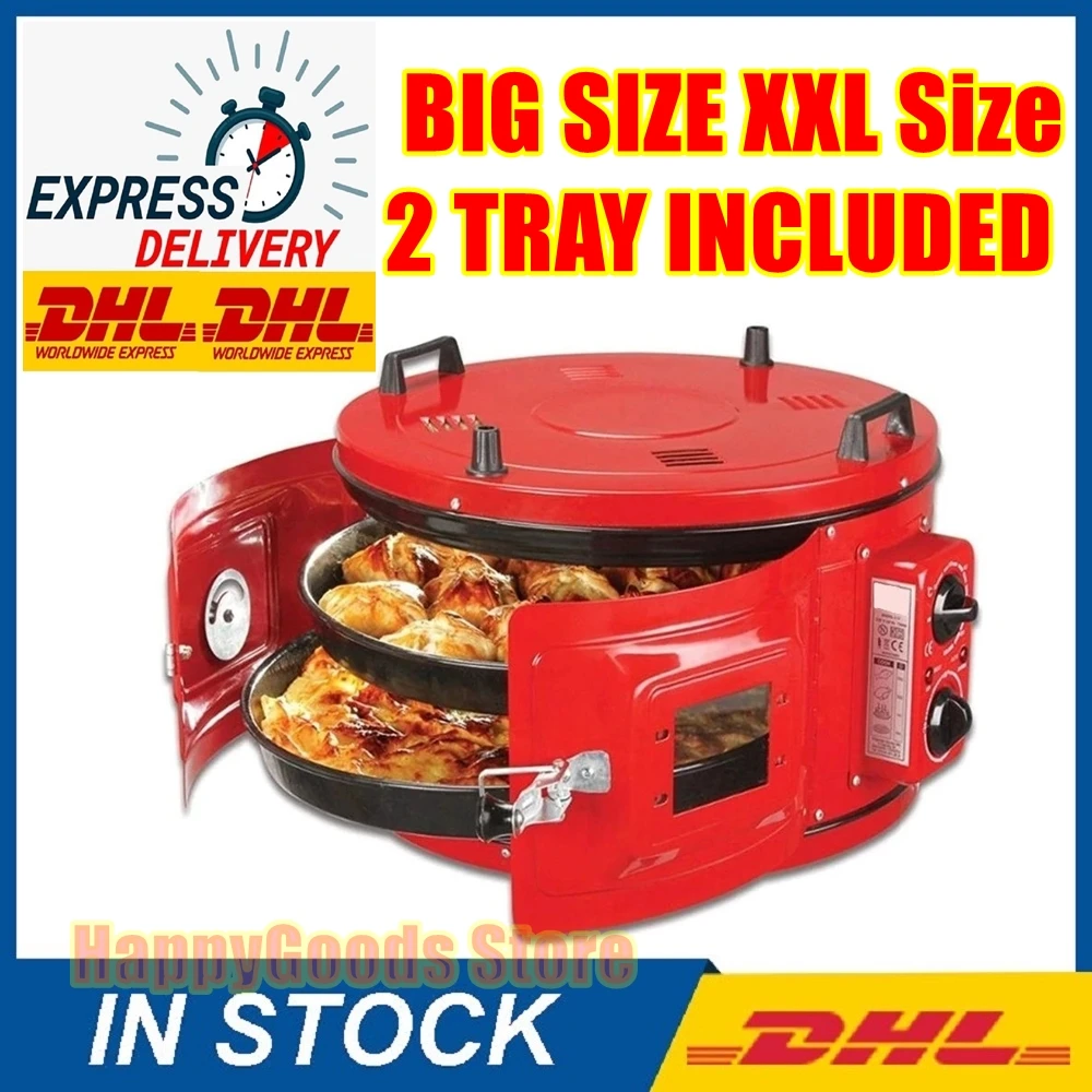 RED COLOR Commercial Round Countertop 220V Drum Oven Bakery Pastry Snack Cookie Roaster Pizza Multipurpose Oven 2xPan included image 2