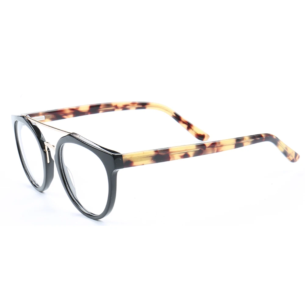 Kobiety okrągłe okulary ramka mężczyźni podwójny mostek oprawki do okularów lekki octan modne Vintage rama żółw oprawki do okularów — zdjęcie 4