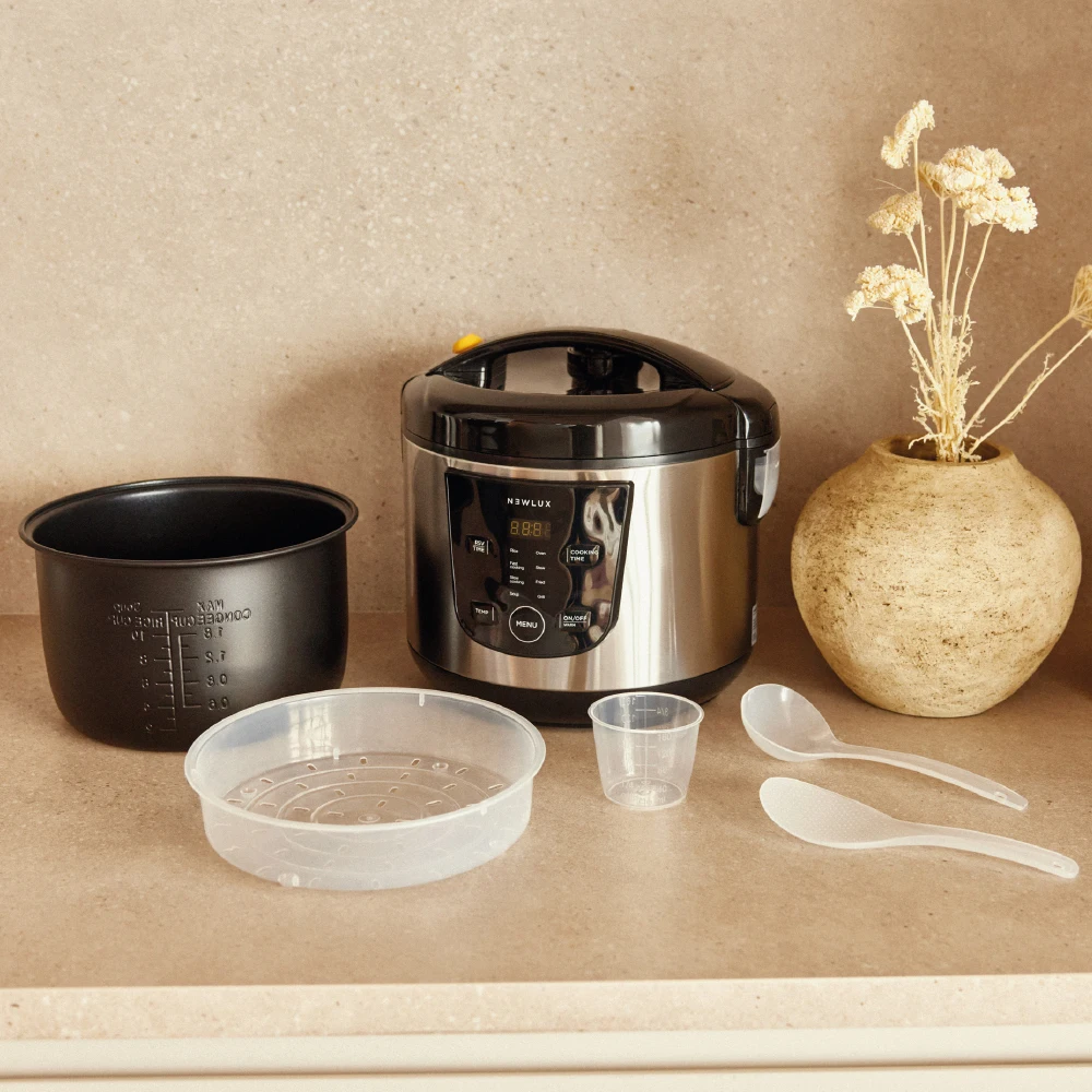 NEWLUX-Robot de Cocina Multifunción 5L Mod.NEWCOOK con Cubeta Antiadherente, Programable 24H, 9 Funciones y 8 Menús automáticos. Mantiene Caliente