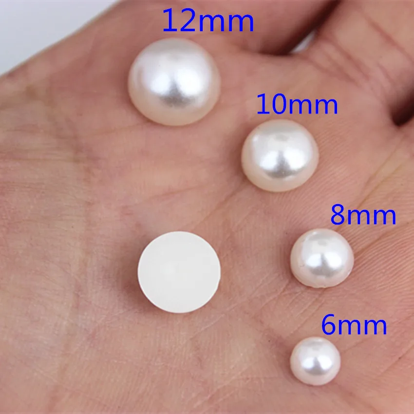 Micui 6/8/10/12mm Ivory Color Round Pearl Beads ABS Resin Half Pearls Flatback Bead For Jewelry Clothes Crafts Decoration MC248