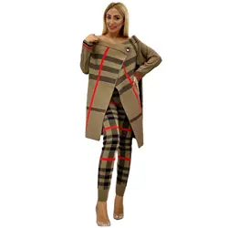 2 Pieces Women's Knitwear Buttoned Cachet Top and Pants Double Flexible Suit Set Striped Turkey Dubai 2021 Fashion Clothing Set