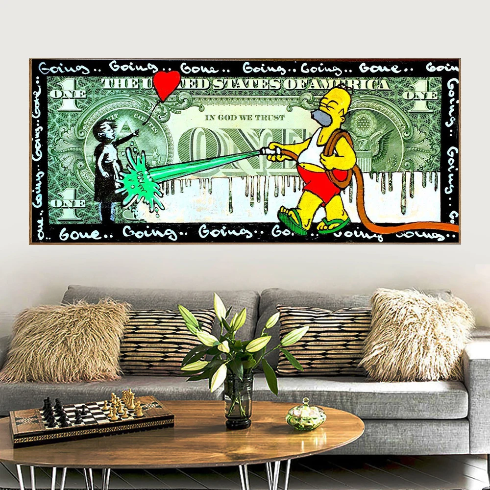 ديزني سيمبسون الكرتون الكتابة على الجدران Banksy الأخضر المال جدار الفن ملهمة طباعة قماش اللوحة جدارية ملصق الديكور هدية #3