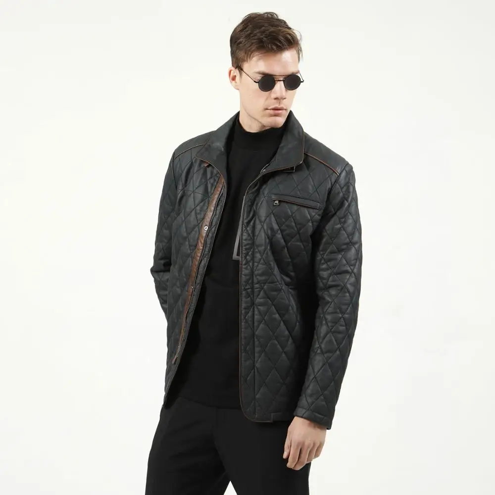 Men's Real Genuine Leather Lambskin Jacket Male Motorcycle Winter Quilted Coat Warm Large Size Suede Casaco Trendy New Style