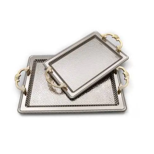 2 Piece Rectangular Anti-Tarnish Tray Silver Color Embossed Decor For Engagement and Other Special Occasions Free Fast Shipping