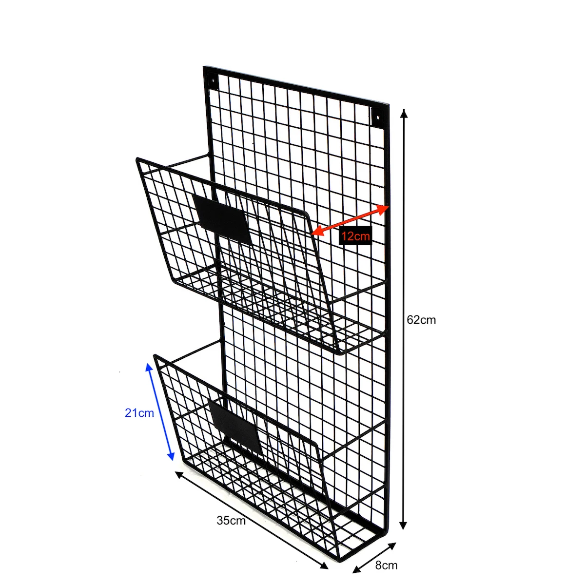 Iron Wall Shelf Grid Wire Magazine Holder, Bookshelf 2-Eyed Vertical Document Rack WD233-D2
