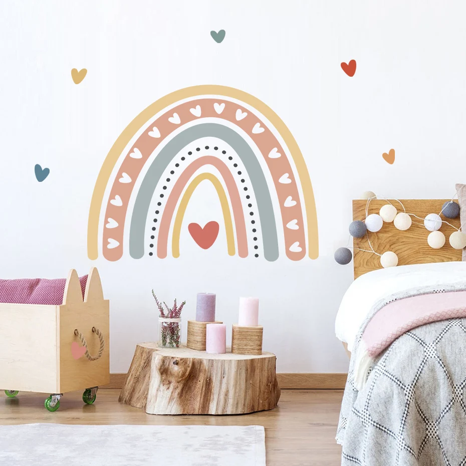 Cartoon Rainbow Heart Nursery Wall Sticker Vinyl DIY Removable Wall Decals Kids Girls Bedroom Playroom Interior Home Decor