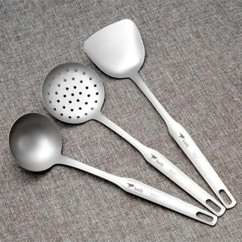 

Keith pure titanium kitchenware long handle anti-scalding titanium spoon colander cooking shovel spatula three-piece suit