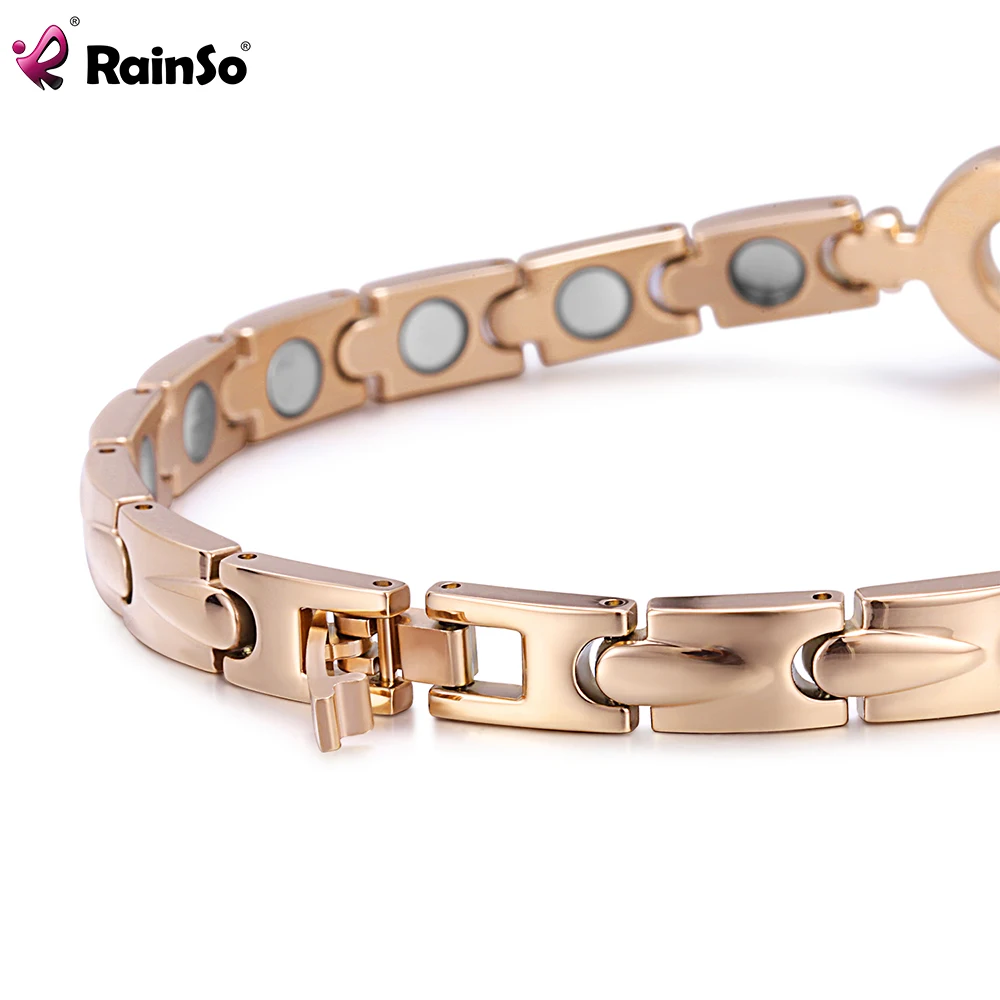 Rainso Healing Magnetic Stainless Steel Bracelet For Women Bio Energy Healthy Elegant Round Hollow Jewelry Set 2023 Female Gifts