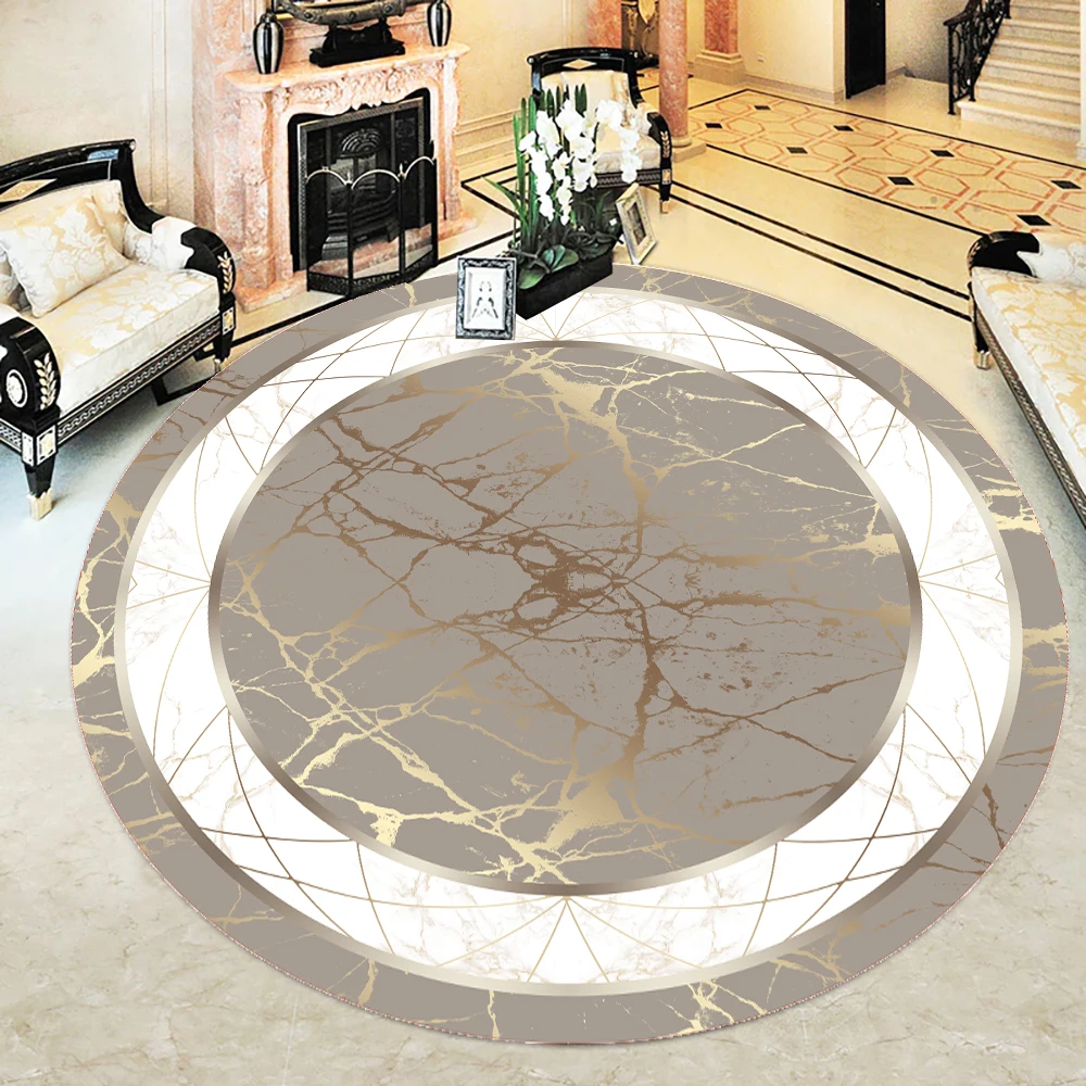 Marble Pattern Round Carpet Slip-Resistant Faux Leather Latex Insole Washable Foal Feather Surface Kitchen and Can Be Used In Salon