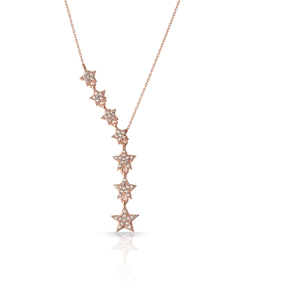 

Stylish Multiple Zircon Stars 925 Sterling Silver Jewelry Rose Gold Plated Necklace