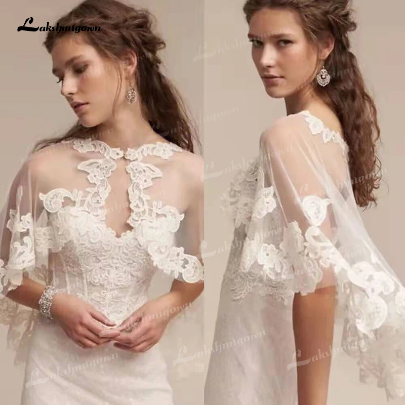 Bridal Wedding Kant Wraps Jassen Mantel Avond Cape Sjaals Voor Vrouwen Formele Bolero Shrugs Voor Feestjurk Wit/Lvory 2022