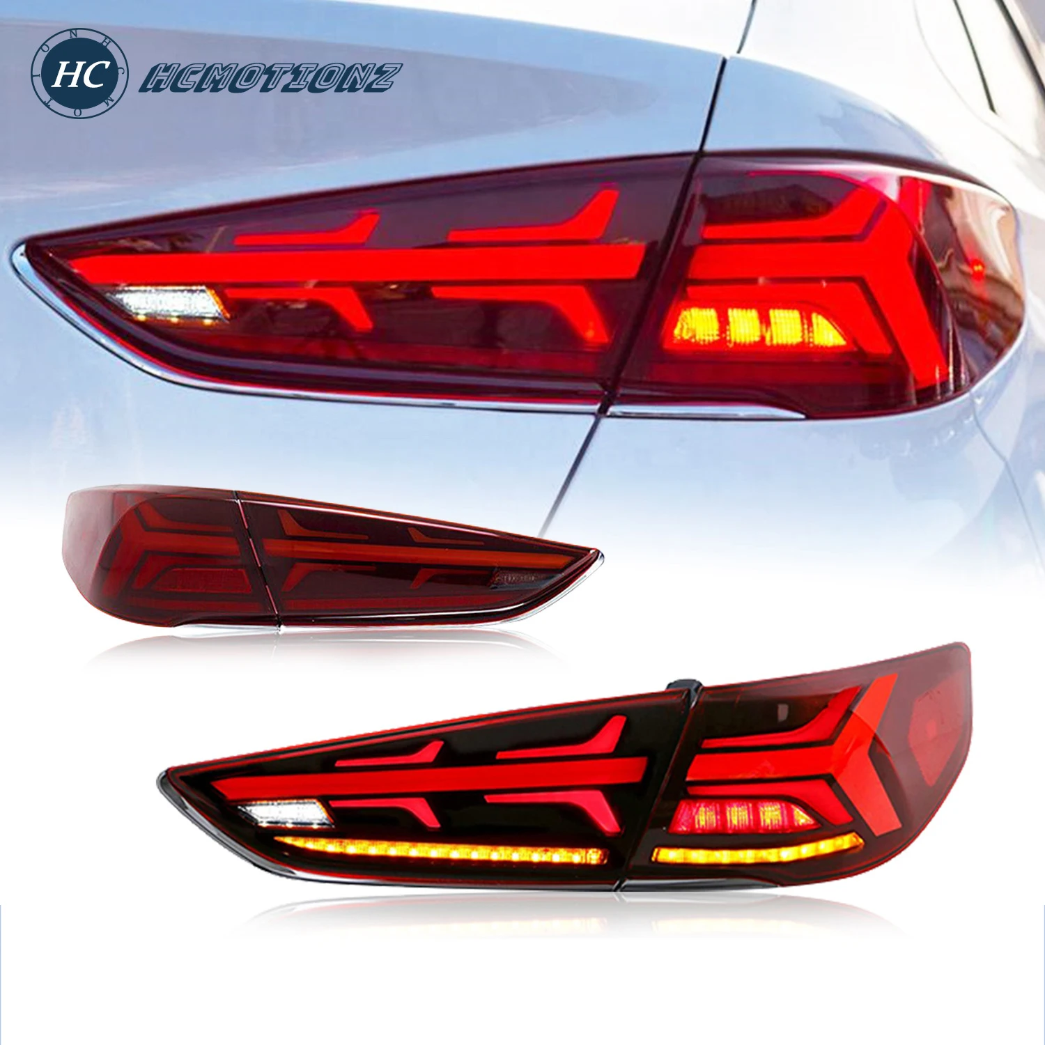 HCMOTIONZ Car LED Tail Lights Assembly for Hyundai Sonata 2018 2019 DRL Rear Lamps Accessories Auto Styling Back Lights