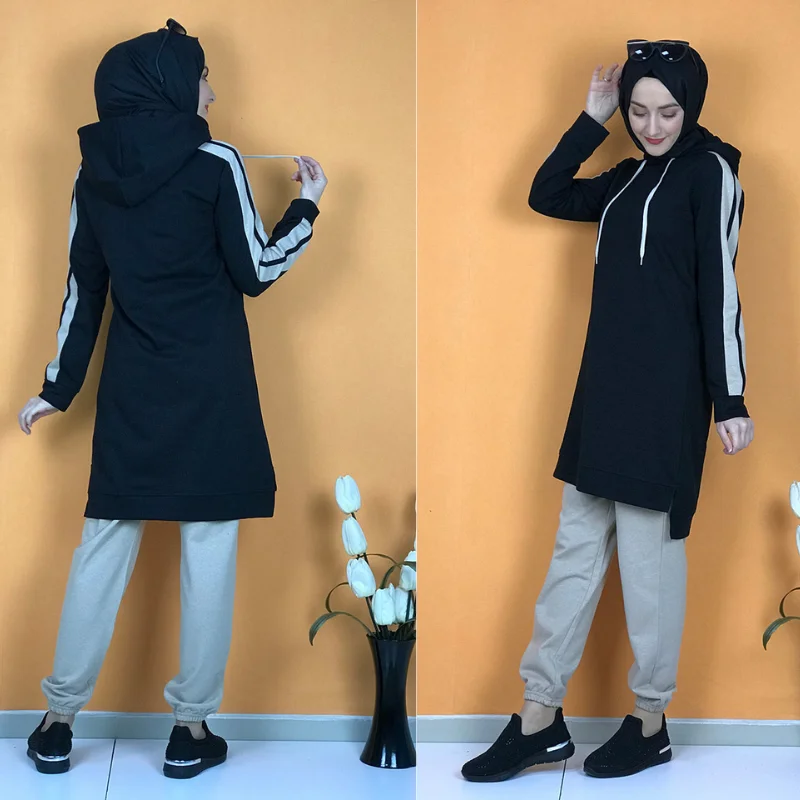 Hijab Women Tracksuit Tunic Suit Women Hijab Sport Women Tracksuit Muslim Fashion Hooded casual Dubai Islamic sportswear Arabia