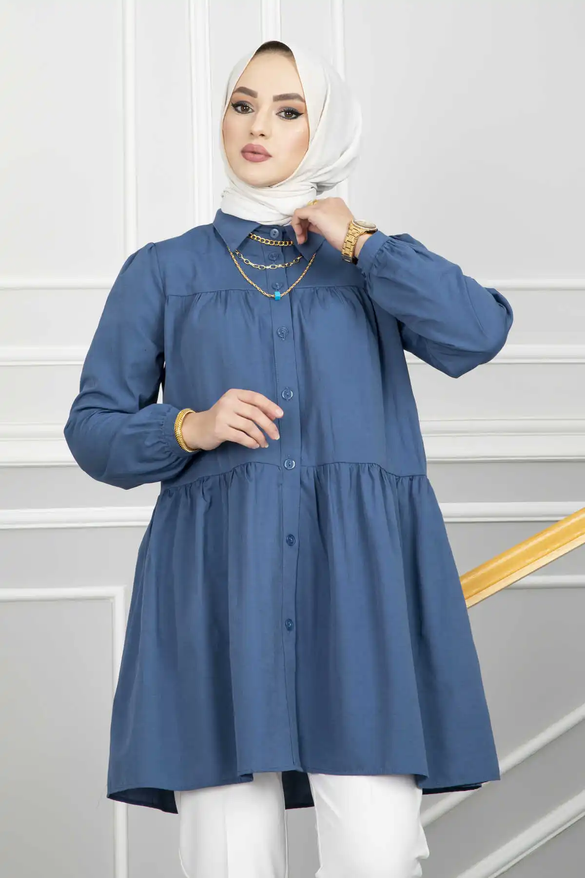 

Women Frilly Hijab Shirt Ramadan Muslim Fashion Loose Long Turkey Sleeve Tunic Tops Casual Blouses Summer New Robe Femme Musulma