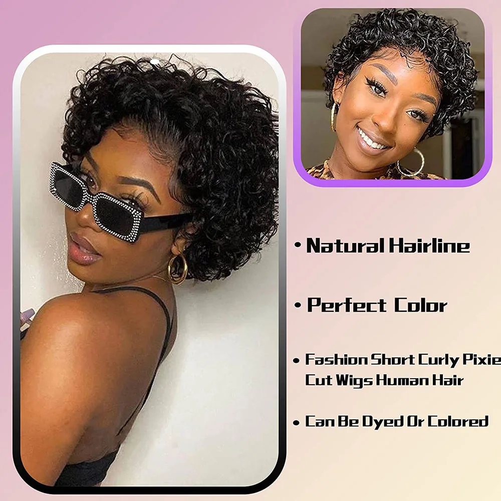 Short Pixie Cut Wig Curly Human Hair Wigs Cheap Afro Curly Wig Full Machine Made Glueless Human Hair Wig For Black Women