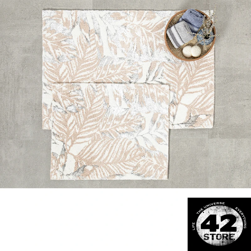 Foliage Cotton Flush Cotton Bath Set 60x90 + 50x60 Cm Beige - Gray - Cream English Home High Quality