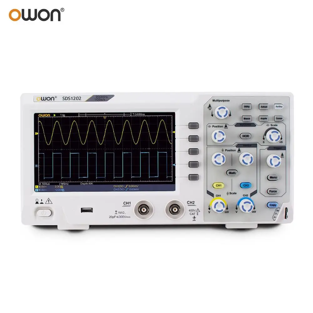 OWON SDS1202 Oscilloscope 2-Channel Digital Oscilloscopes 200MHZ Bandwidth 1GS/s High Accuracy Oscilloscope