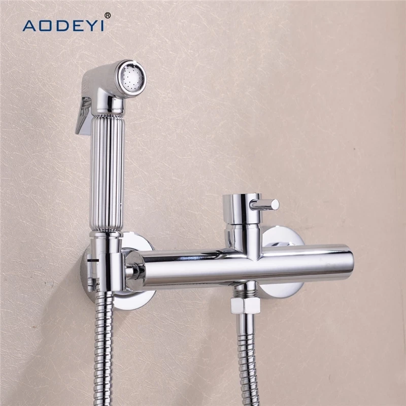 Solid Brass Toilet Handheld Bidet Spray Shower Sprayer Set With Hot and Cold Mixer Valve Chrome & Gold