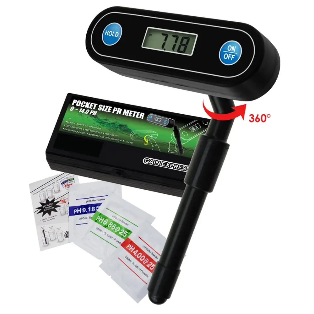 

Pocket Size pH Meter 360degrees Flexible Angle 0.00~14.00pH Water Quality Tester Twist & Turnable Monitor Set