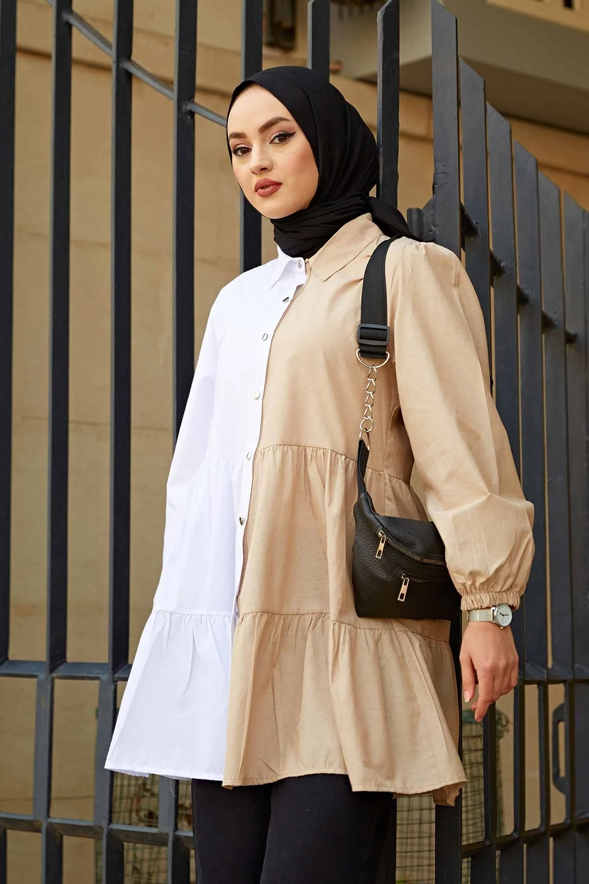 Women's Double Color Tunic Shirt Summer Spring 2021 ladies muslim clothes shirt for woman blouse casual long sleeve