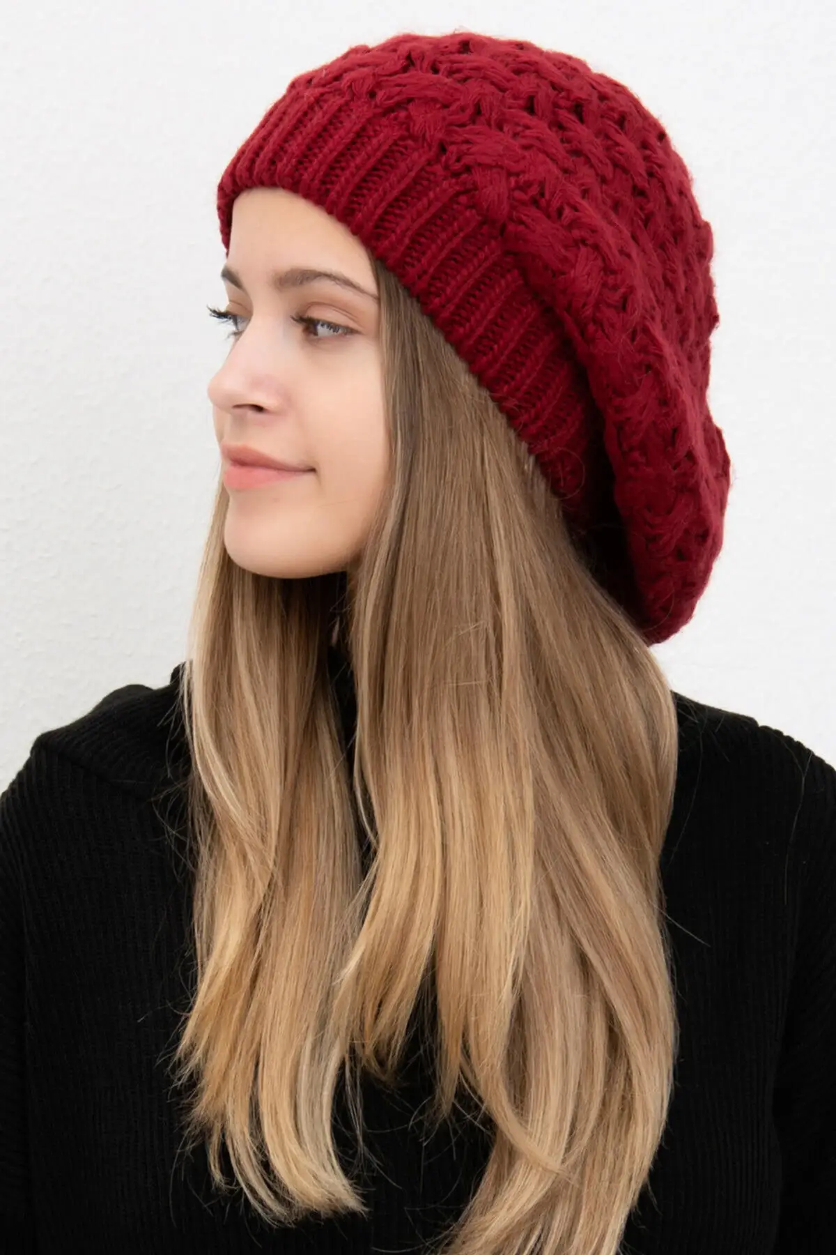 Women Burgundy Double Layer Beret female winter beanie winter hats winter knitted hats and caps for girls brand hats and caps