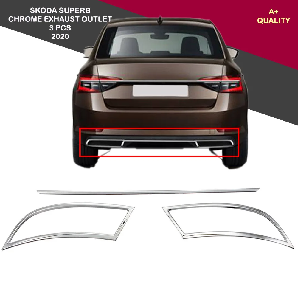 For Skoda Superb Chrome Exhaust Outlet 3 Pieces Set 2020 and Up. Stainless Steel ISO9001 / 2008 A + Quality Modified Design