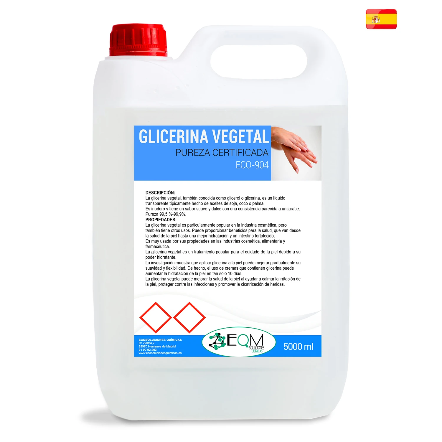 Glicerina Vegetal Líquida | Grado farmacéutico 100% natural | 5 L I ECO-904 I EQM SOLUCIONES QUÍMICAS