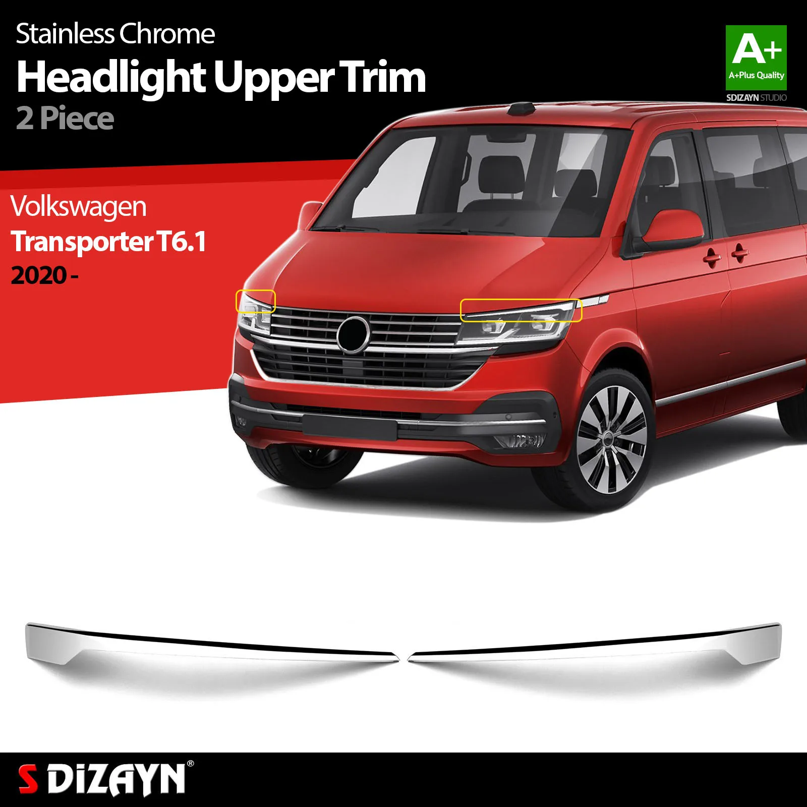 S Dizayn For Volkswagen Transporter T6 Facelift Chrome Headlight Upper Trim Stainless Steel 2 Pcs VW Exterior Car Accessories