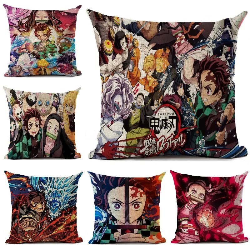 

Demon Slayer Cushion Cover Anime Tanjiro Nezuko Pillow Cover Living Room Sofa Car Decor Throw Pillows Home Decoration Pillowcase