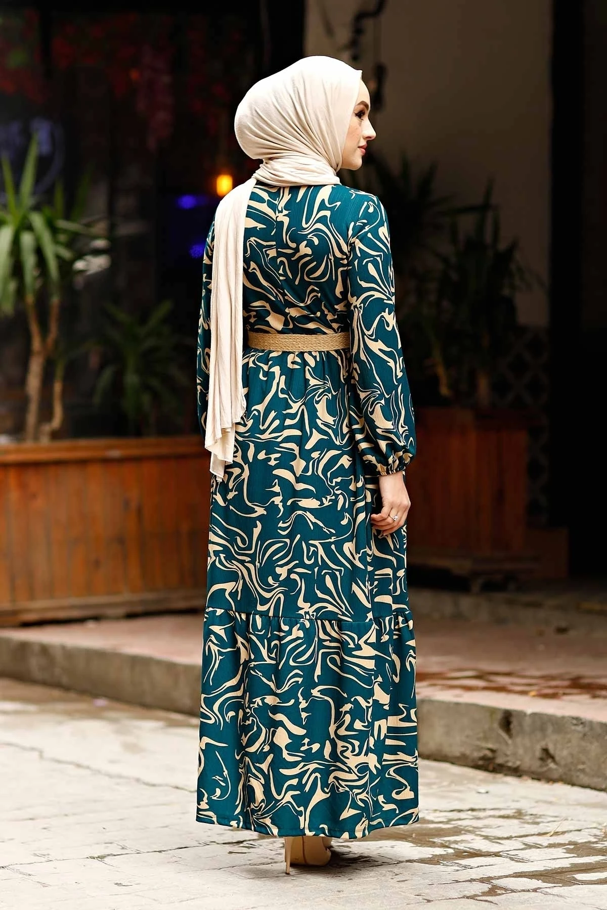 Abaya – robe de soirée à motif ondulé avec ceinture en paille, grande taille, vêtements musulmans, hijab