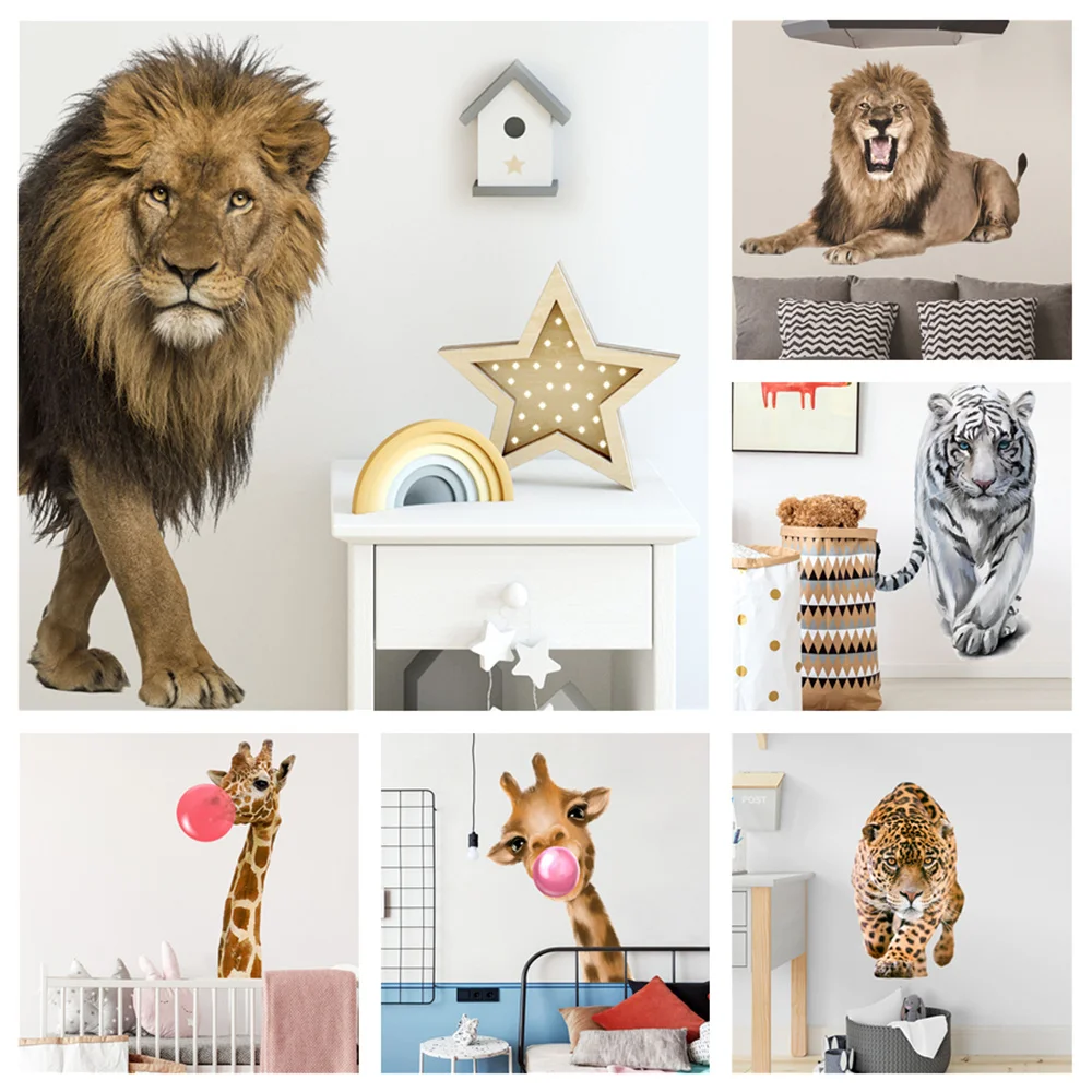 Walking Lion Tiger Wall Stickers Home Decor Living Room Boys Wallpaper Animal PVC Self Adhesive For Kids Room Nursery Deer Decal