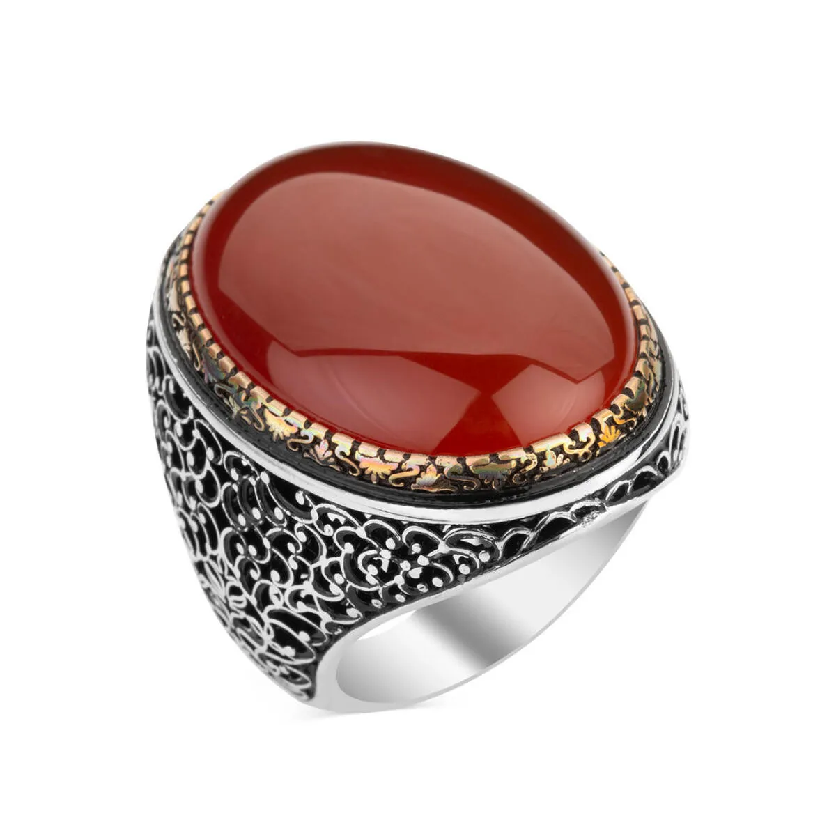 925 Sterling Silver Elegant Model Masterwork With Large Burgundy Agate Stone Men' Ring Exclusive Chic Accessory For Men