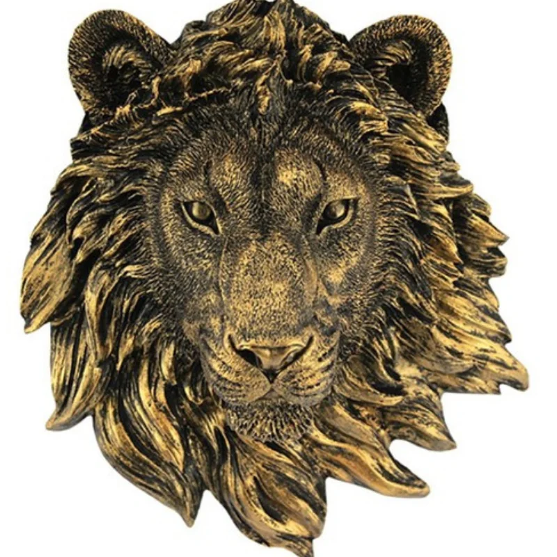 

Animal Busts Heads Lion Head Decor Art Gold and Black Color Wall Hanging Decorative Sculpture Home And Office Decoration Gift