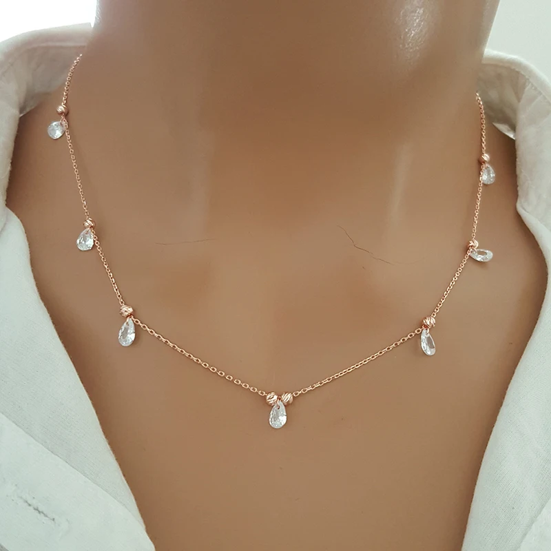 Simulated Diamond Layer Necklace Cz Diamond Necklace Pear Cz Diamond Layered Necklace