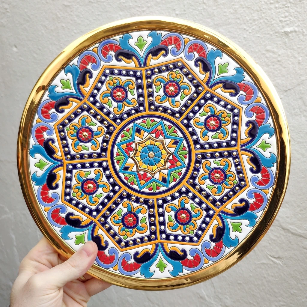 Ceramic dish 29 cm/11,4 inch diameter-Spanish-handmade glazed ceramic-made in Spain 24 k gold-ARTECER