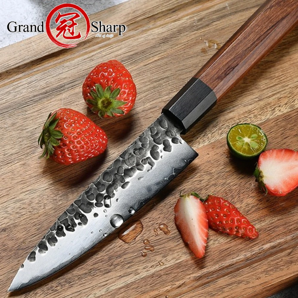 Japanese Petty Knife 5.7\' inch Japanese AUS10 3 Layers Steel Chef Kitchen Knives Home Cooking Tool Paring Knife Kurouchi Blade