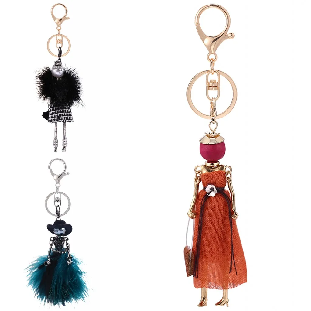 HOCOLE Fashion women cute doll bag keychain new trendy baby car pendant girls Flower key chains lovely Christmas gifts