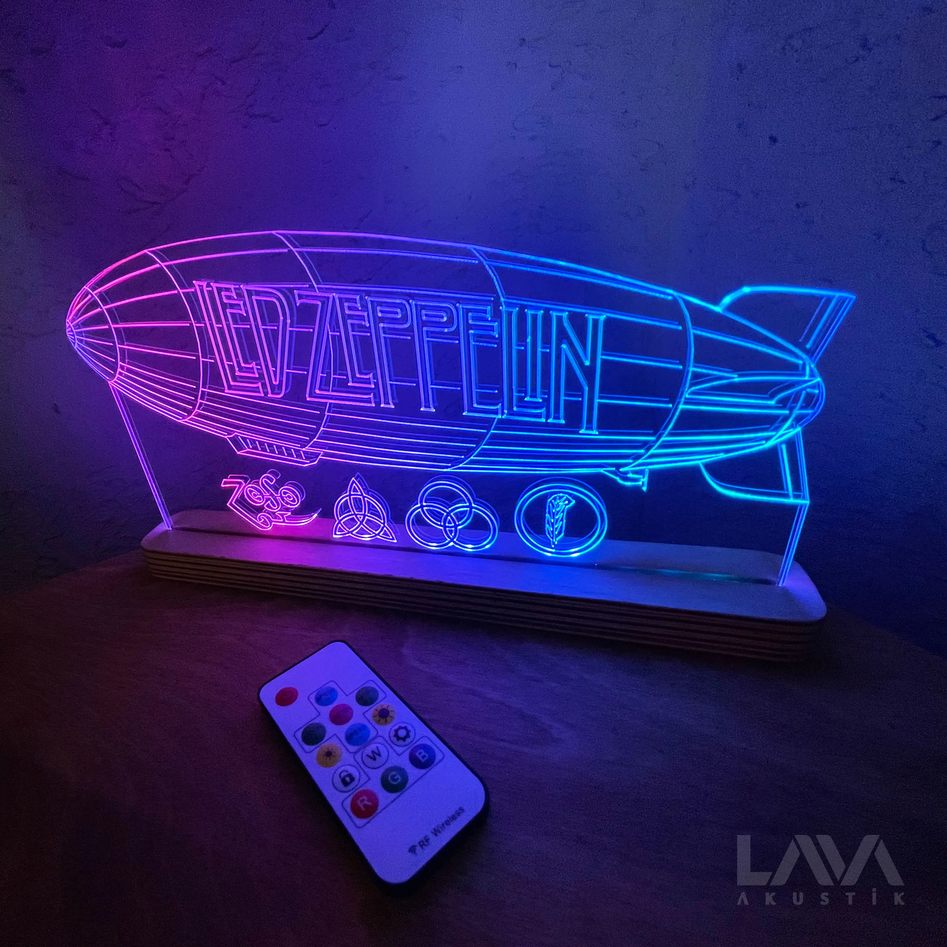 Zeppelin Metal Blues Folk RGB LED Light USB Lamp Remote Full Animation Color Night Fan Hard Rock Band