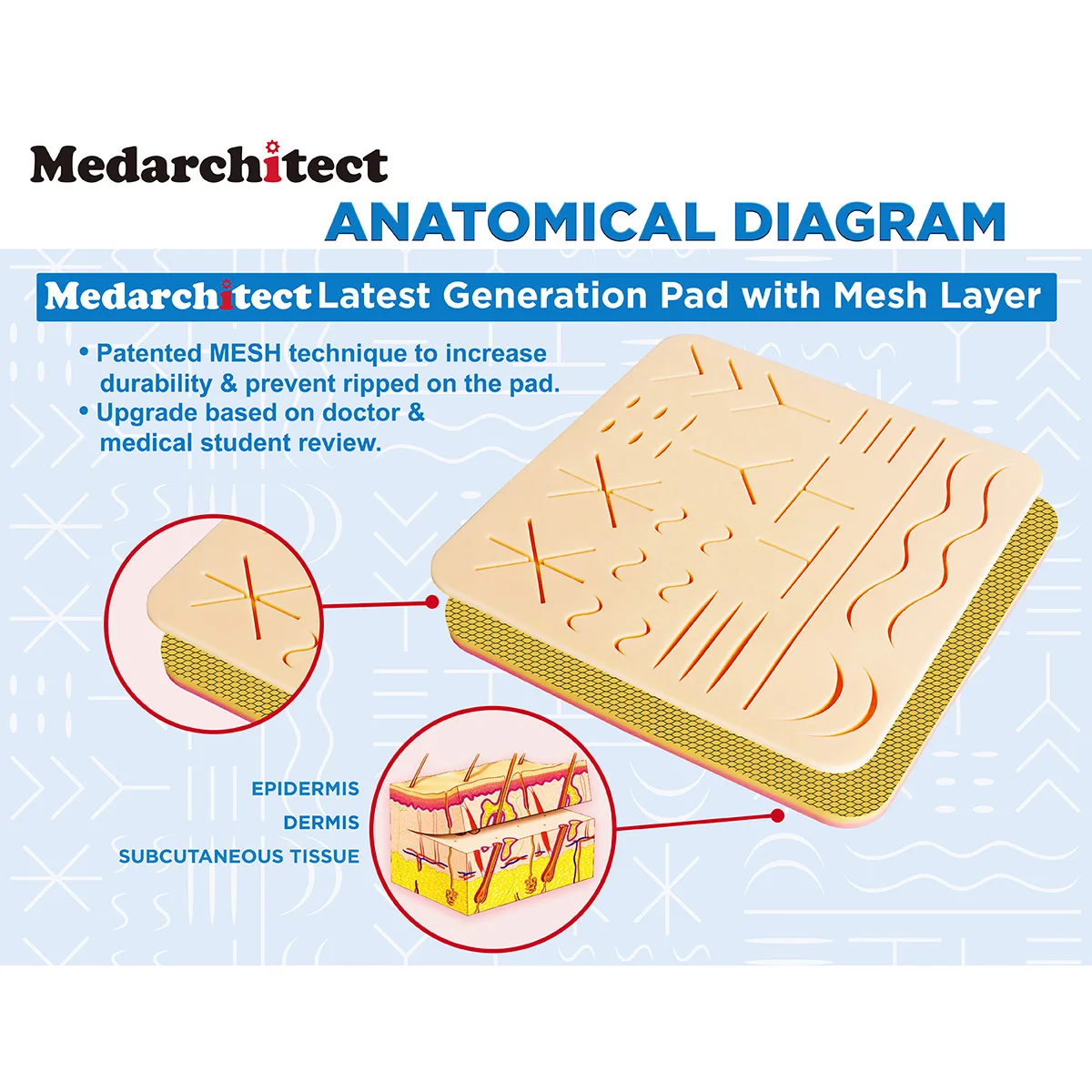 Medarchitect Silicone Suture Pad Mega Suture Practice Pad for Medical Courses