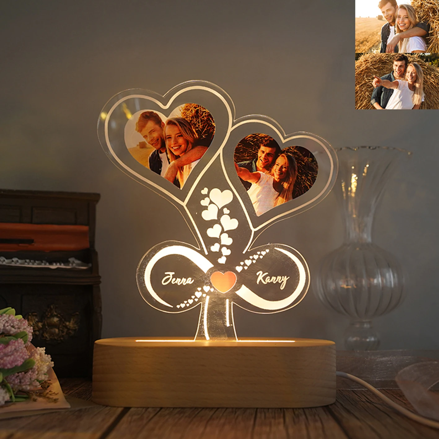 

Personalized Custom Photos Lamp Text Birthday Souvenirs Bedroom Night Wedding Supplies Layer Led Lights for Wedding