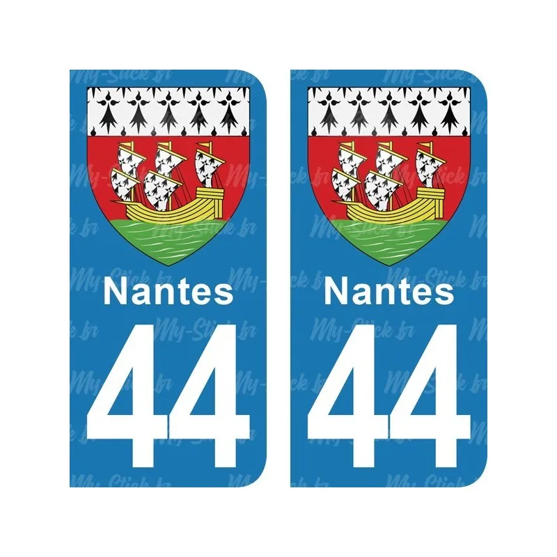 Registration plate sticker coat of blason de Nantes Department 44 Loire-Atlantique for car