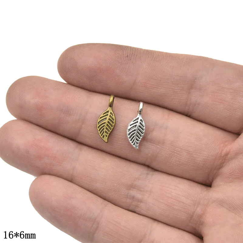 Wholesale 40pcs Two Color Leaves Charms Alloy Metal Leaf Pendants For DIY Handmade Jewelry Accessories Making 16*6mm