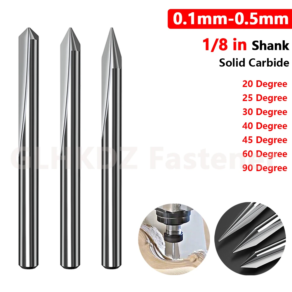 3.175mm 1/8 Shank 20/30/40/45/60/90 Degree Solid Carbide 2 Flute Straight Router Bit End Mill CNC Milling Cutter Engraving Tool