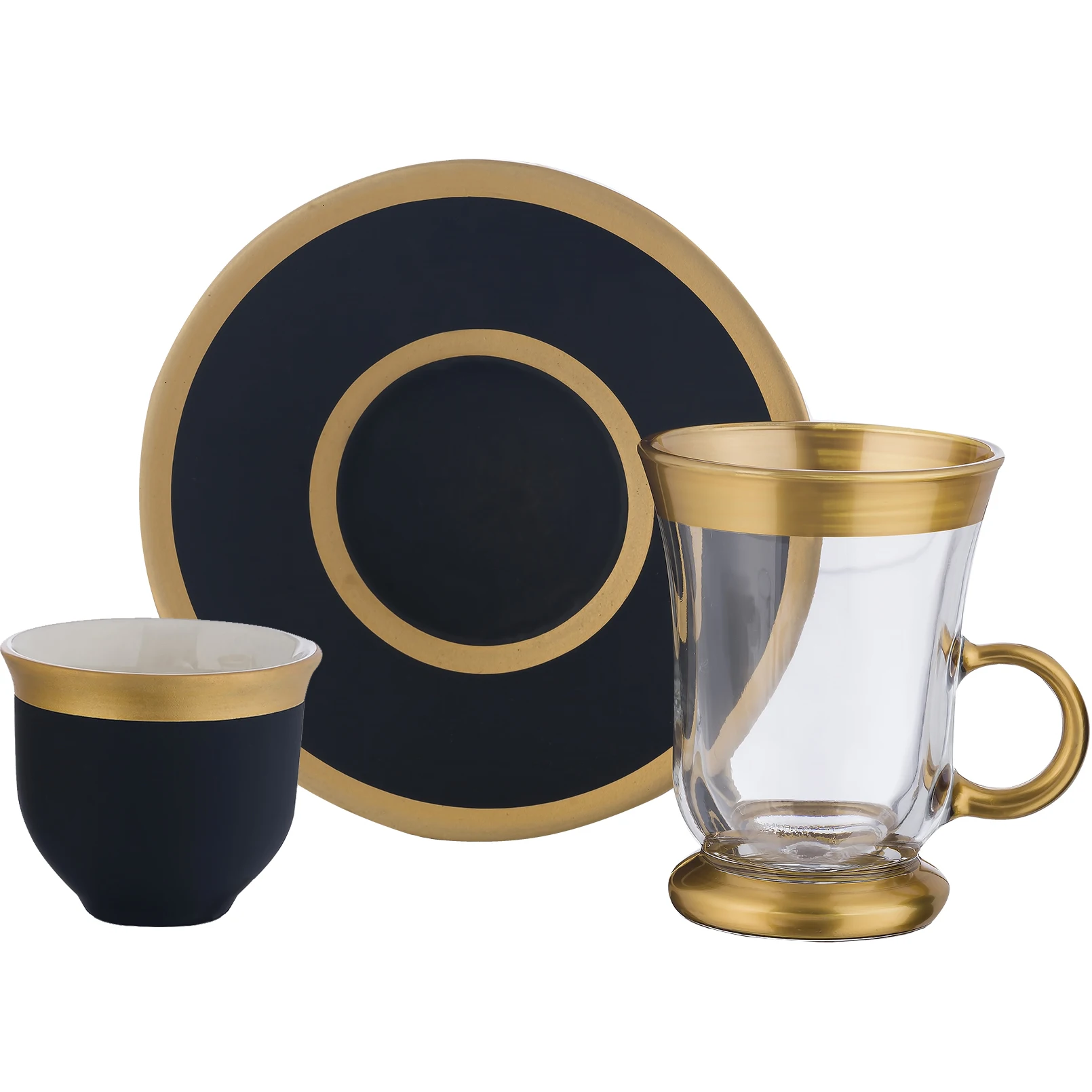 English Tea Set, Tea Glass and Plate Set (Set of 6) with mirra cup 18 Piece, English Tea Set, 22 Carat (Gold), Kitchen, Home