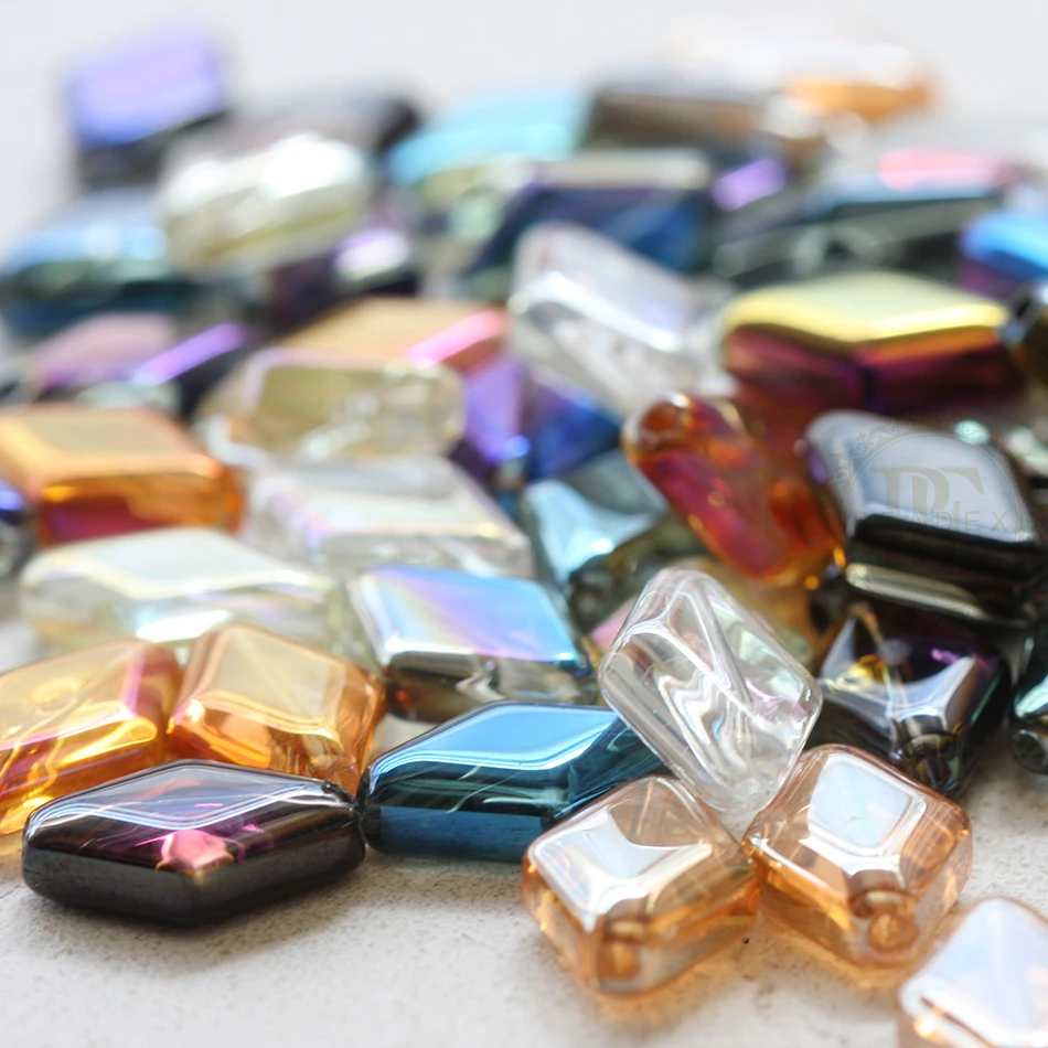 30 Pieces Plated Crystal Beads - Rhombus 15x10mm (G356)